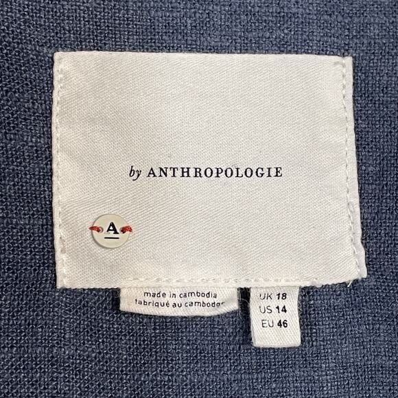 ANTHROPOLOGIE Women's Size US 14 Blue Linen Blend Lagenlook Open Blazer Jacket - Picture 3 of 9